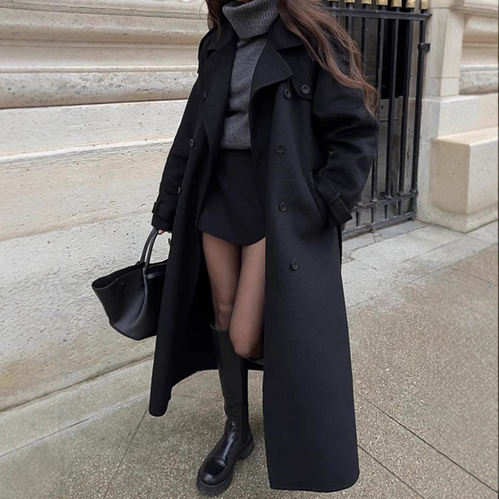 Damen Oversized Trenchcoat aus hochwertigem Wollgemisch mit doppelter Knopfleiste R&B