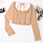 Damen Langarm-Crop-Top mit raffiniertem Wickeldetail R&B