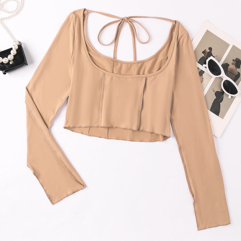 Damen Langarm-Crop-Top mit raffiniertem Wickeldetail R&B