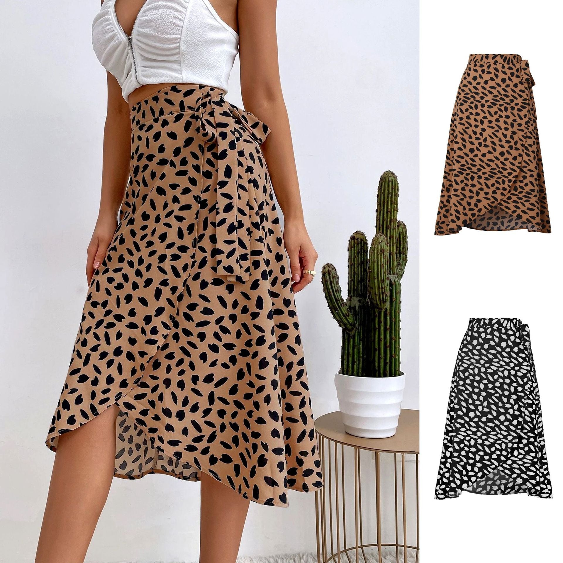 Damen Wickelrock mit animalischem Muster und eleganter Taillierung R&B