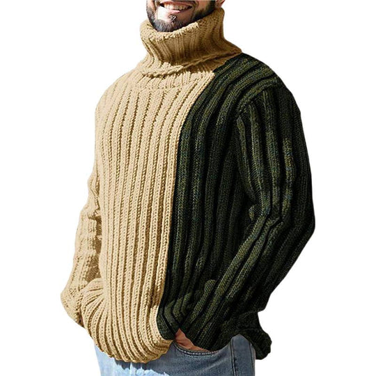 Herren Strickpullover mit modernem Stehkragen und farblich abgesetztem Design R&B