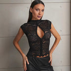 Damen Spitzenbluse mit Stehkragen R&B