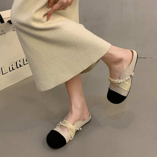 Damen Modische Ballerina-Pantoletten mit eleganter Perlenverzierung R&B