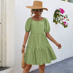 Damen Freizeitkleid mit voluminösen Puffärmeln und schwingendem Rock R&B