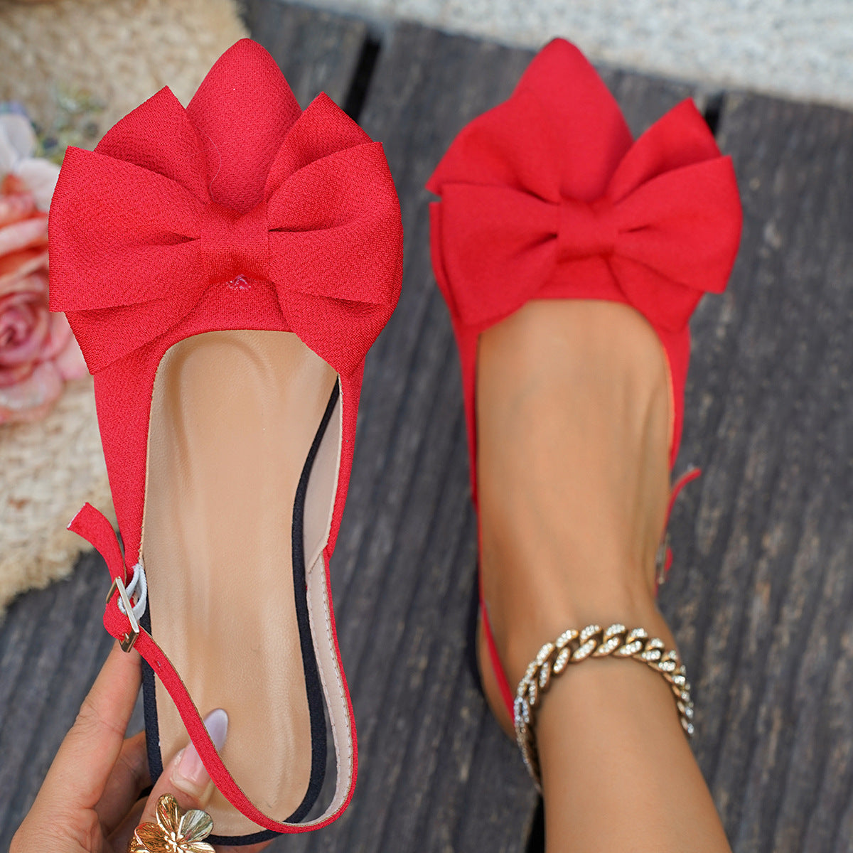 Damen Slingback-Ballerinas mit festem Schleifen-Design und atmungsaktiver Sohle R&B