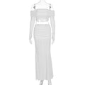 Damen Off-Shoulder Maxi-Kleid mit gerafftem Oberteil und elegantem Rock R&B