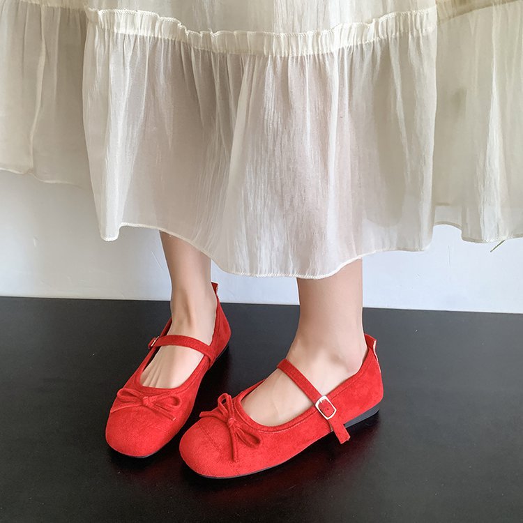 Damen elegante Ballerinas mit modischem Riemen und Schleifenakzent