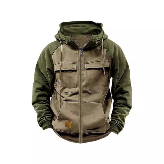 Herren Kapuzenjacke mit praktischen Vorder-Utility-Taschen und hohem Kragen R&B