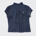 Damen modische Kurzarm Denim-Bluse mit eleganter Knopf-Detailierung R&B