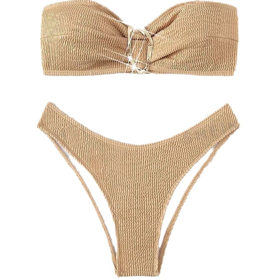 Damen Bandeau-Bikini mit modischem Knotendesign und elegantem Ringdetail R&B