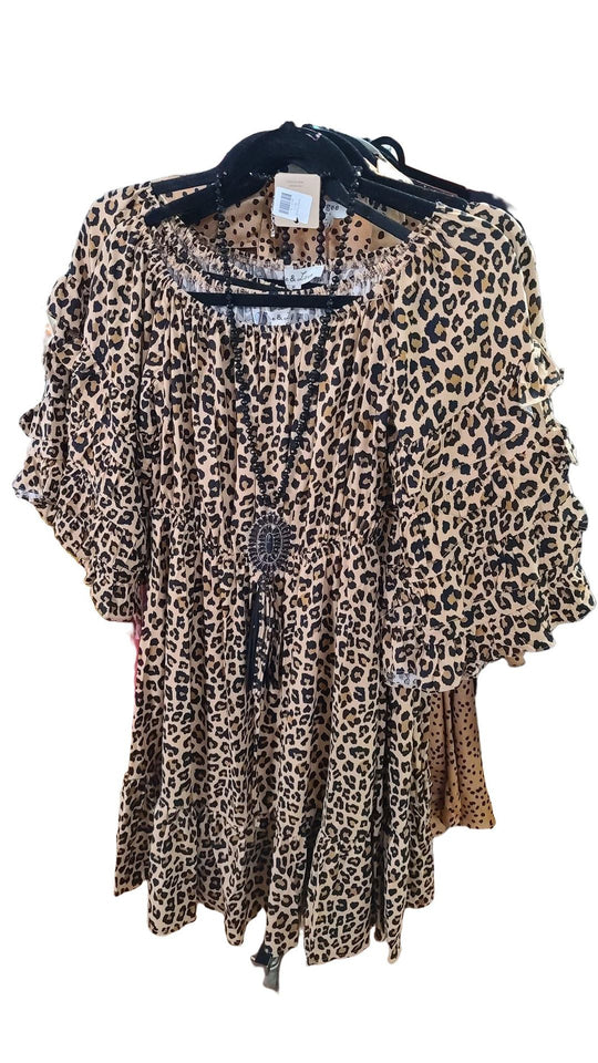 Damen Boho-Kleid mit Volantärmeln und elastischer Taillierung R&B