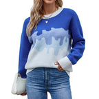Damen modischer Pullover mit kreativem Farbverlauf und Rundhalsausschnitt