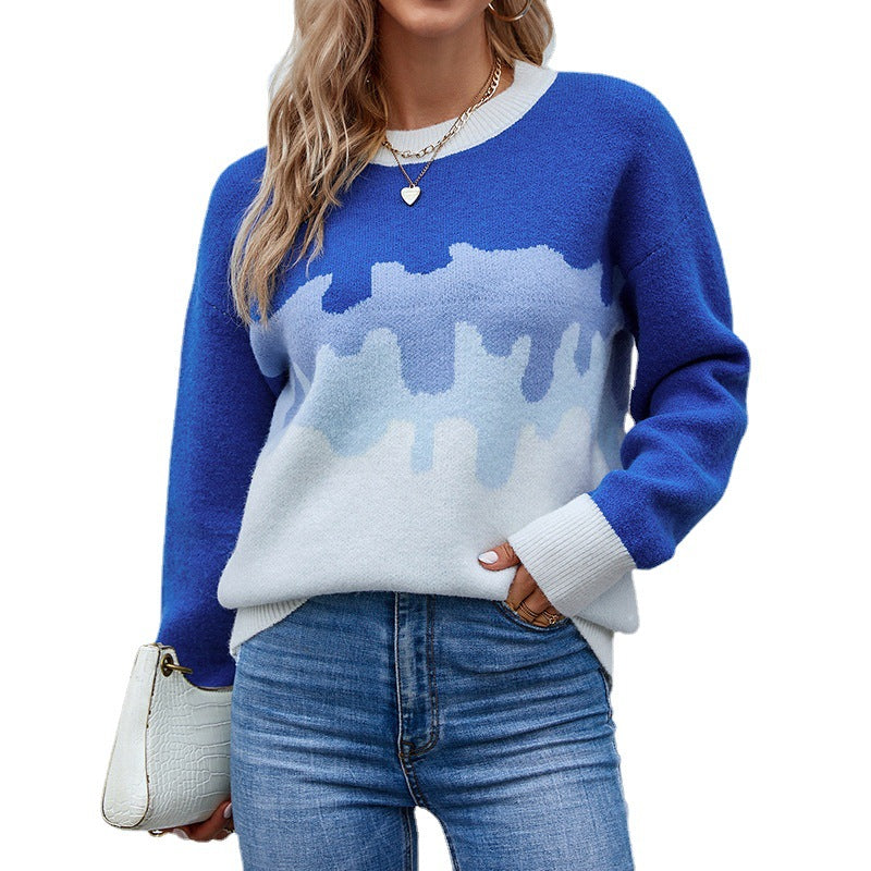 Damen modischer Pullover mit kreativem Farbverlauf und Rundhalsausschnitt