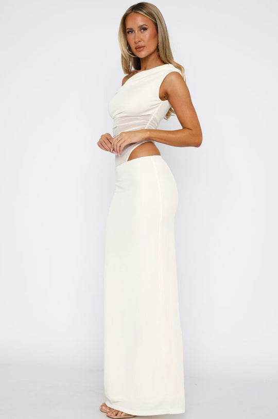 Damen Elegantes Maxikleid mit asymmetrischem Schnitt und transparenten Einsätzen R&B