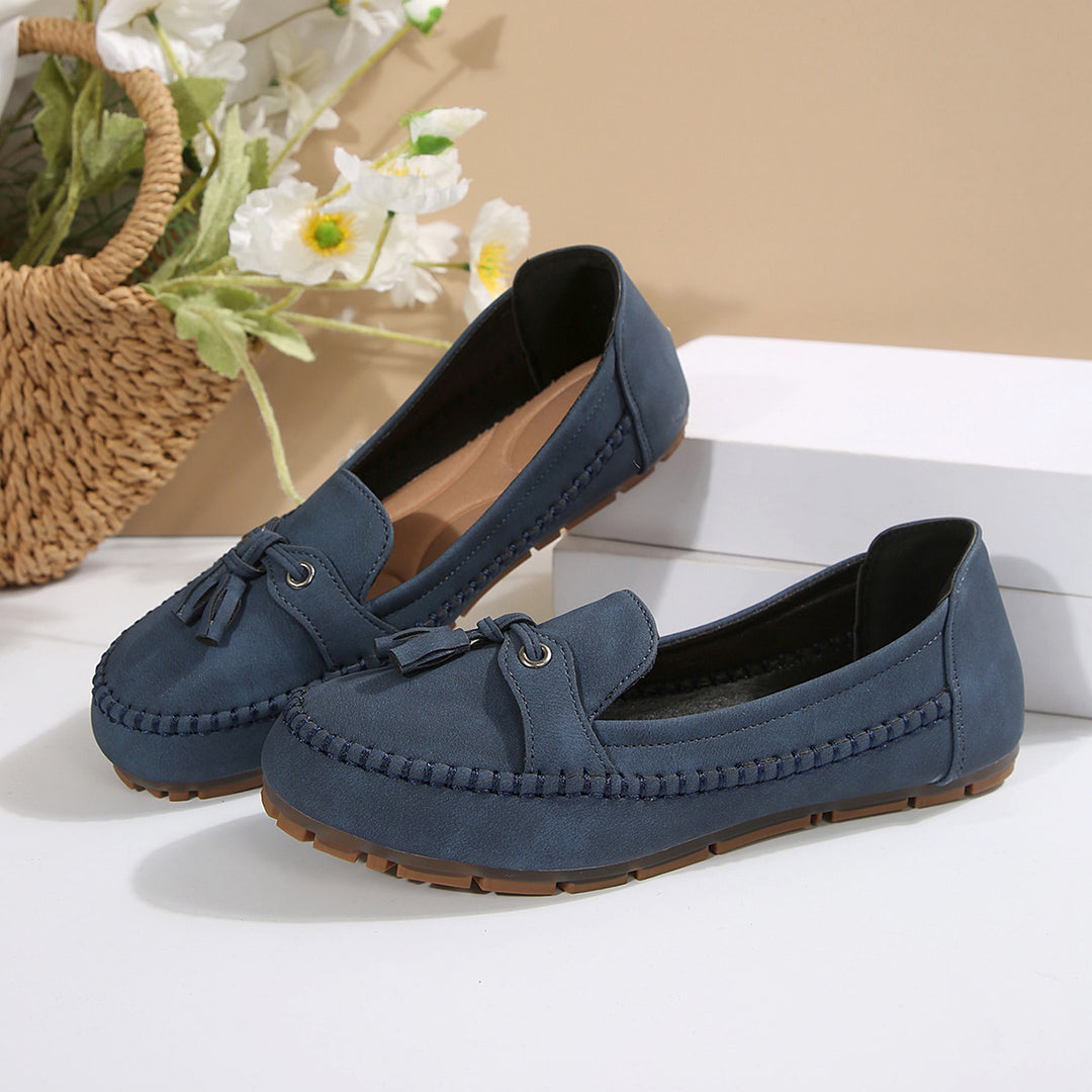 Damen bequeme Mokassins mit flexibler Sohle und eleganter Knoten-Applikation R&B