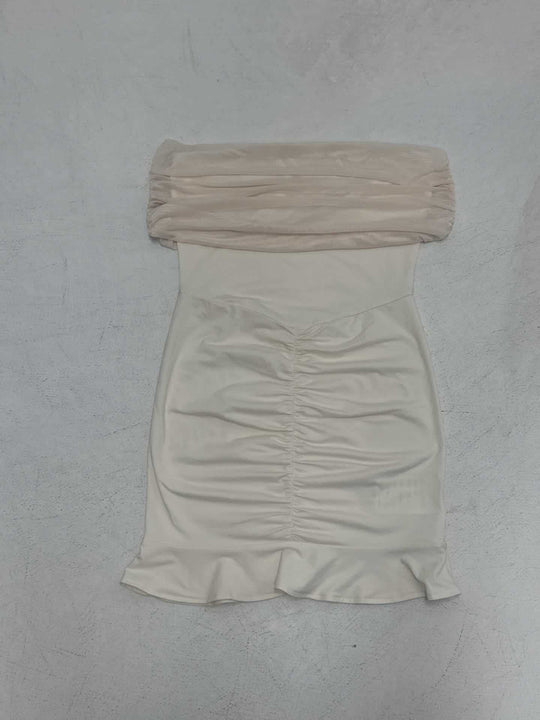 Damen figurbetontes Minikleid mit voluminösen Puffärmeln und Rüschensaum R&B