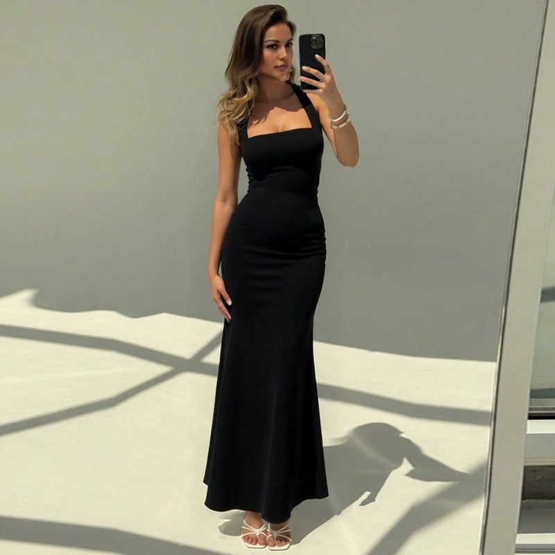 Damen Elegantes Maxikleid mit quadratischem Ausschnitt und figurbetonter Silhouette R&B