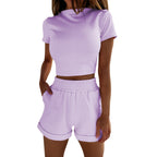 Damen Sportliches Crop-Top und kurze Shorts Set R&B