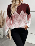 Damen modisches Langarmshirt mit grafischem Muster R&B