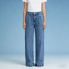 Damen Weite Jeans mit hohem Bund und Falten