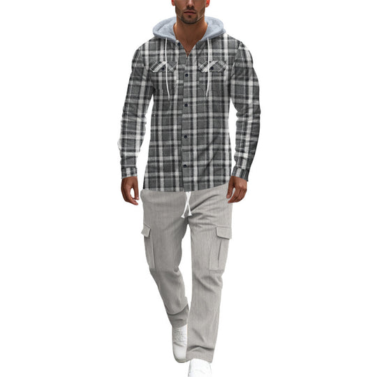 Herren gemusterte Kapuzenshirtjacke mit karierter Struktur und praktischen Taschen R&B