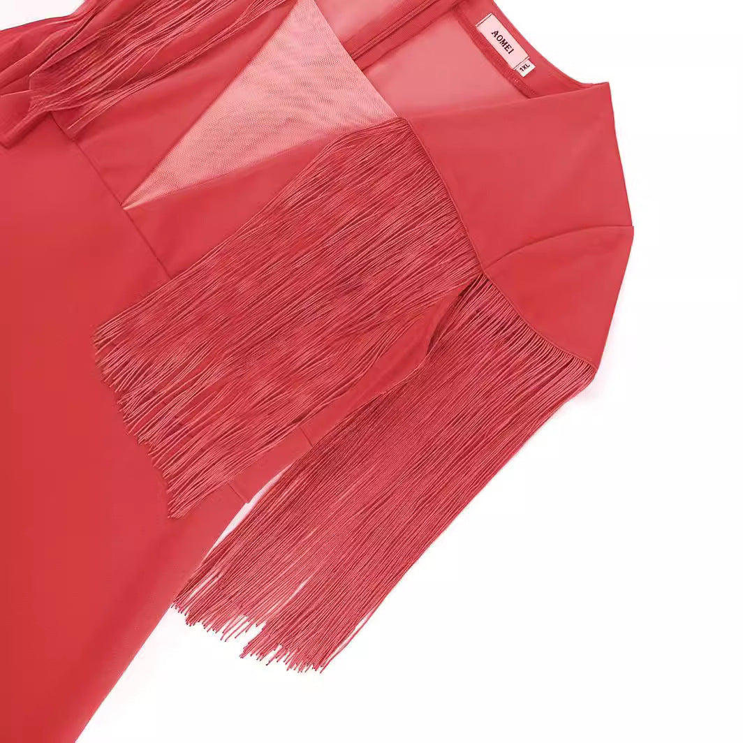 Damen Figurbetontes Kleid mit fransigen Ärmeln R&B