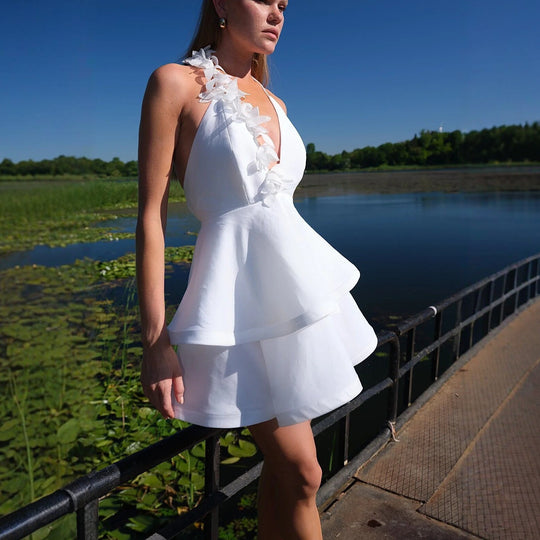 Damen Neckholder Kleid mit voluminösem Rock R&B