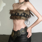 Damen Modisches Kunstpelz-Bustier mit dekorativen Details