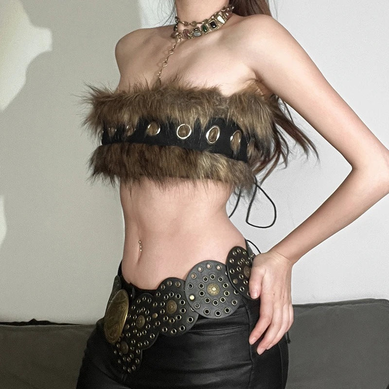 Damen Modisches Kunstpelz-Bustier mit dekorativen Details