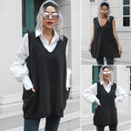 Damen Strickkleid mit tiefem V-Ausschnitt und lässigem Schnitt R&B