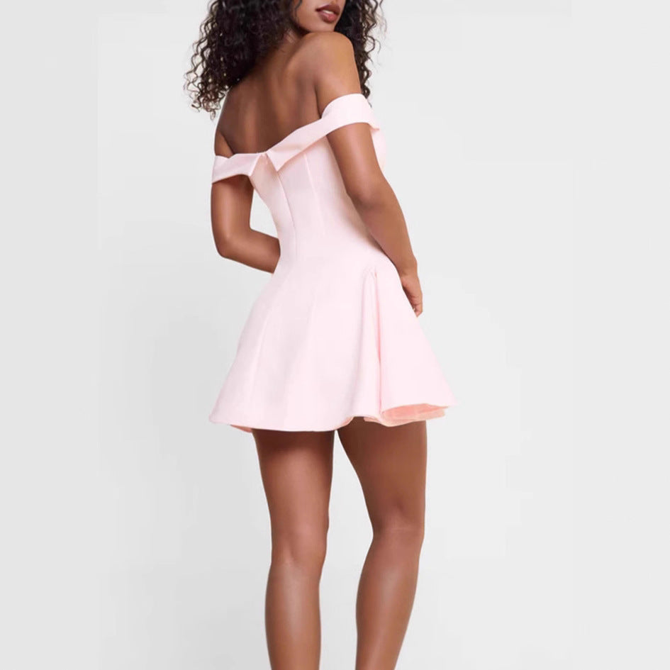 Damen Off-Shoulder Minikleid mit schwingendem Rock R&B