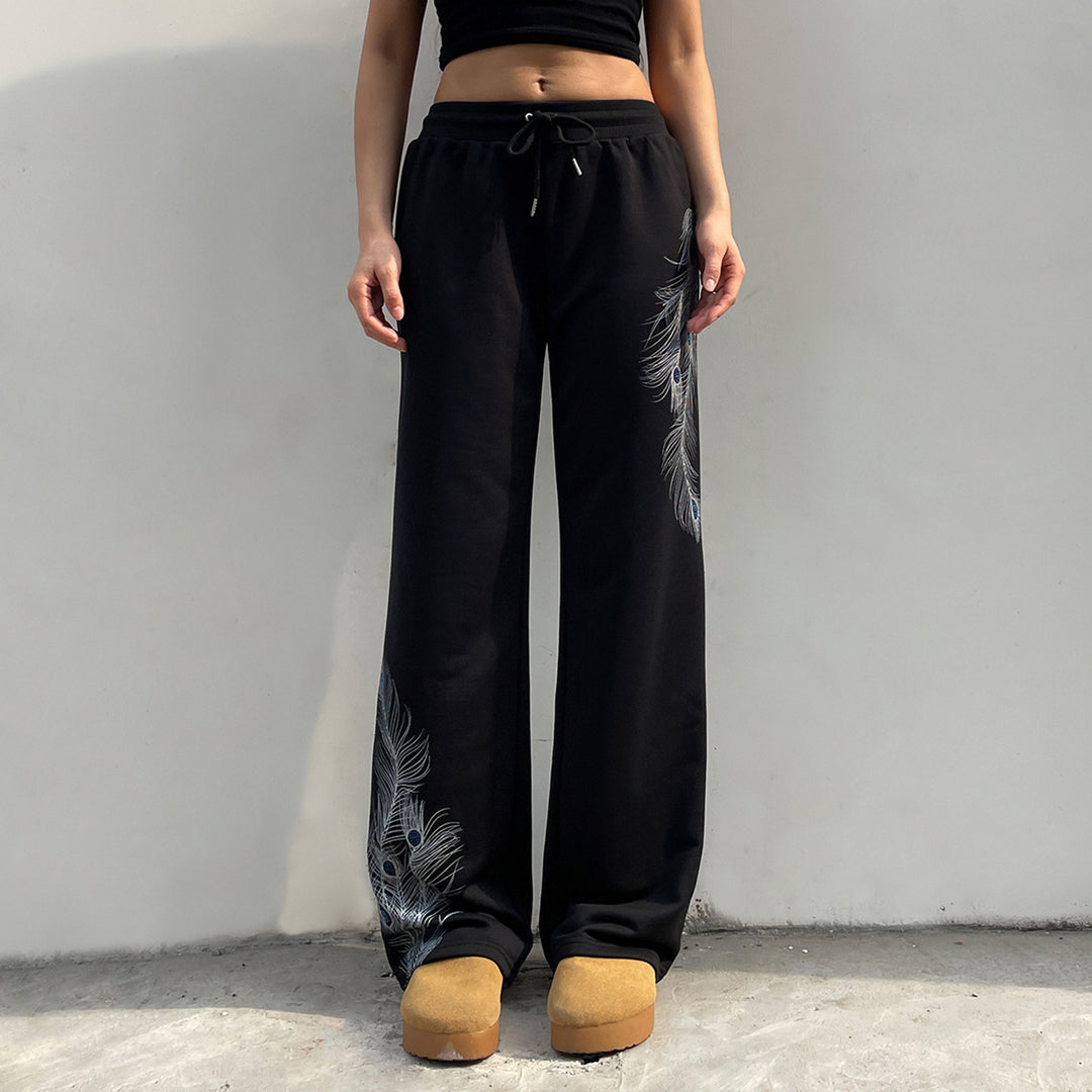 Damen Sporthose mit feinem Pfauenfeder-Druck R&B