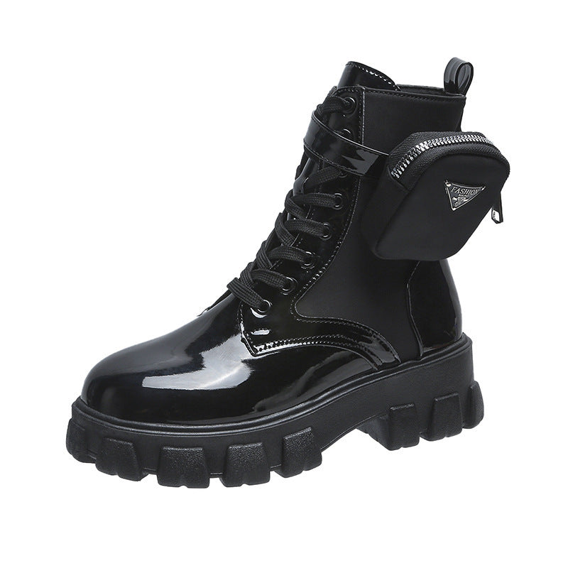 Damen nan Schnürhalbschaft-Boot im Utility-Style mit abnehmbarem Mini-Täschchen und Plateau-Profilsohle R&B