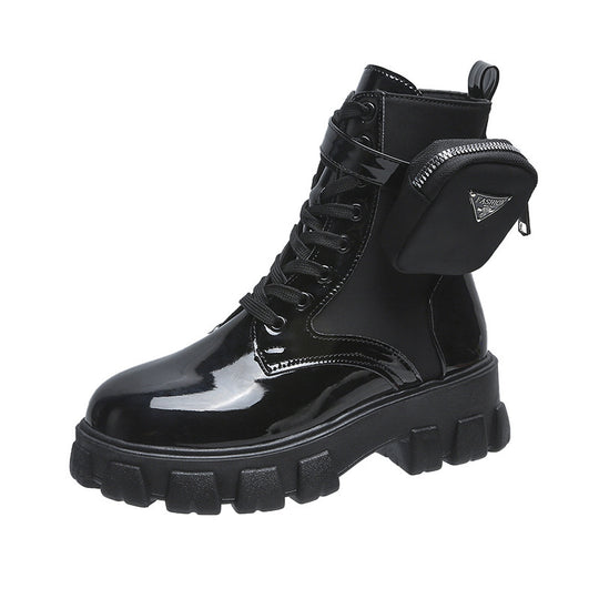 Damen nan Schnürhalbschaft-Boot im Utility-Style mit abnehmbarem Mini-Täschchen und Plateau-Profilsohle R&B