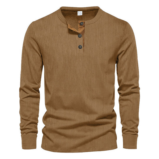 Herren Langarmshirt mit strukturierter Rippenoptik und modischem Knopfleisten-Detail R&B