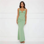 Damen Elegantes Maxikleid mit Halterneck und figurbetontem Design R&B
