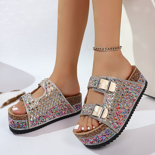 Damen Glamouröse Plateau-Sandalen mit verzierten Schnallen und rutschfester Sohle R&B