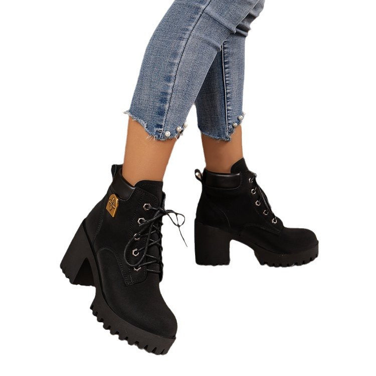 Damen modische Ankle Boots mit robustem Blockabsatz und elegantem Schnürdesign R&B