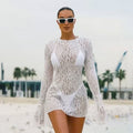 Damen elegantes Spitzen-Strandkleid mit langem Arm und durchscheinendem Design R&B