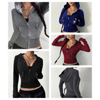 Damen modische Zip-Hoodie mit Silberschmuck-Details R&B