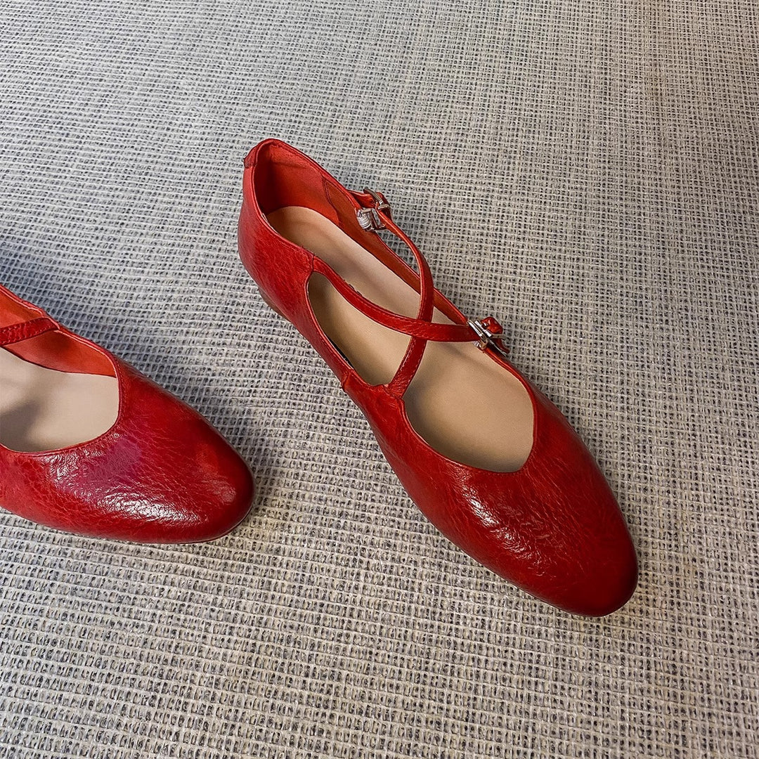 Damen Ballerinas mit kreuzförmigem Riemen und eleganter Spitze R&B