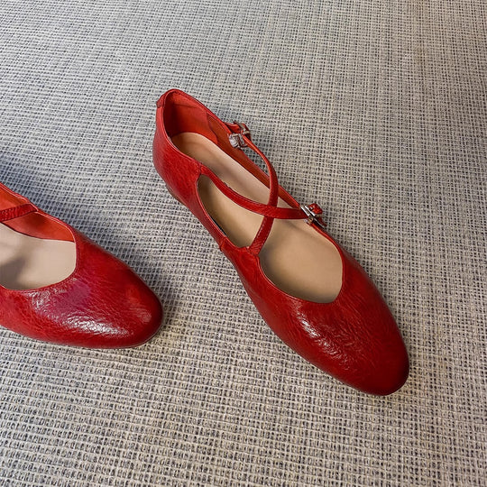 Damen Ballerinas mit kreuzförmigem Riemen und eleganter Spitze R&B