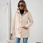 Damen Modische Utility-Jacke mit großen Taschen und goldenem Druck R&B