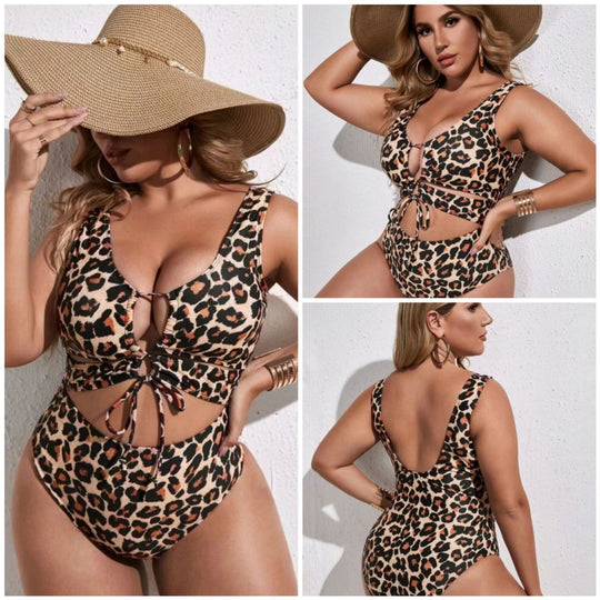Damen gemusterter Einteiler-Badeanzug mit Cut-Out-Design R&B