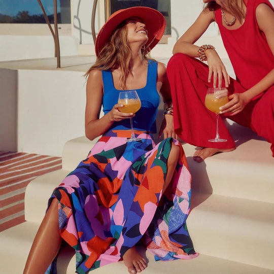 Damen Maxi-Rock mit buntem Blumendesign und fließendem Fall R&B