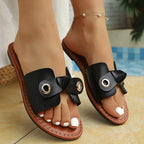 Damen Bequeme Flip-Flop-Pantoletten mit dekorativem Schleifen-Design
