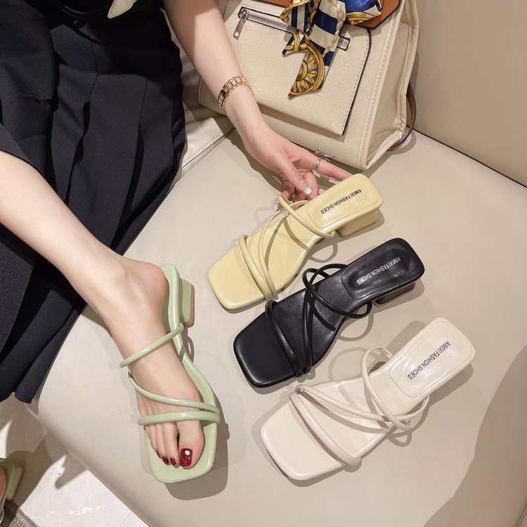 Damen elegante Blockabsatz-Sandaletten mit feinen Riemen R&B