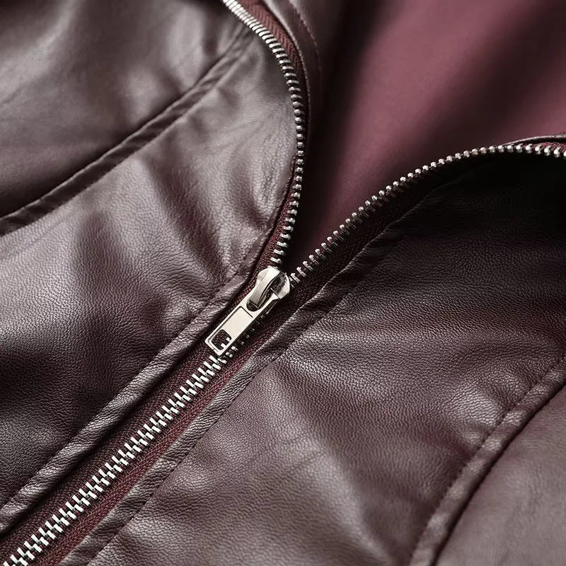 Damen modische Kunstlederjacke mit elegantem Revers und praktischen Taschen R&B