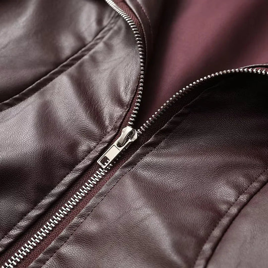 Damen modische Kunstlederjacke mit elegantem Revers und praktischen Taschen R&B