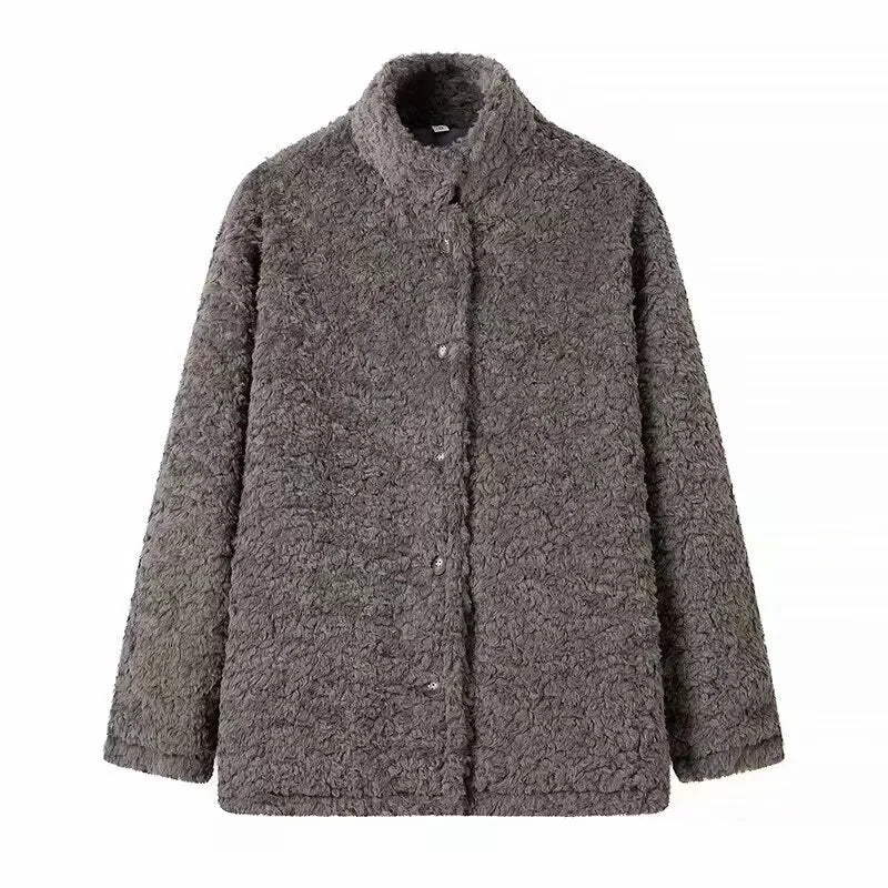 Damen kuschelige Fleecejacke mit hohen Kragen und Druckknopfverschluss R&B